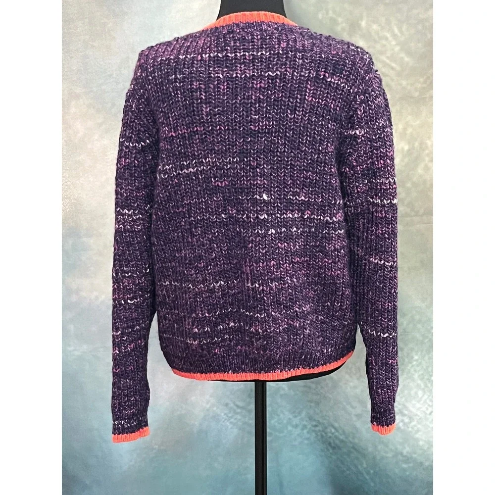 Free People Walk on By Purple Space Dye Wool Blend Chunky Knit Cardigan Large - Picture 5 of 9